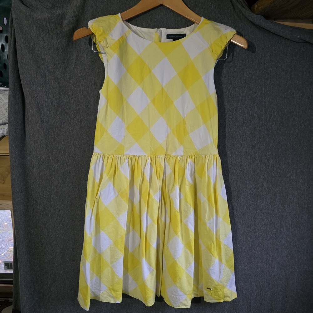 Tommy Hilfiger Kids Yellow White Gingham Plaid Sleeveless Dress Size 16 - Picture 2 of 7